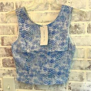 NWT Lucy & Co Sleeveless High-Neck Crop Top Floral Snakeskin Stretch Women’s Med